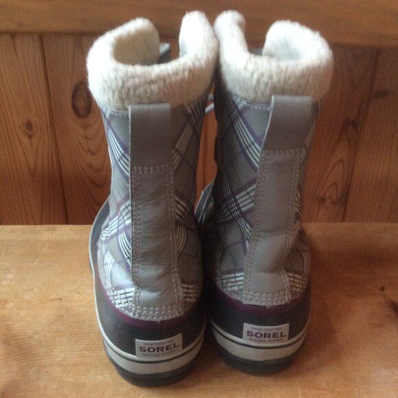 Sorel Gray & Purple Plaid Waterproof 1964 Pac Winter Boots with Liners Size 11 - Picture 4 of 9